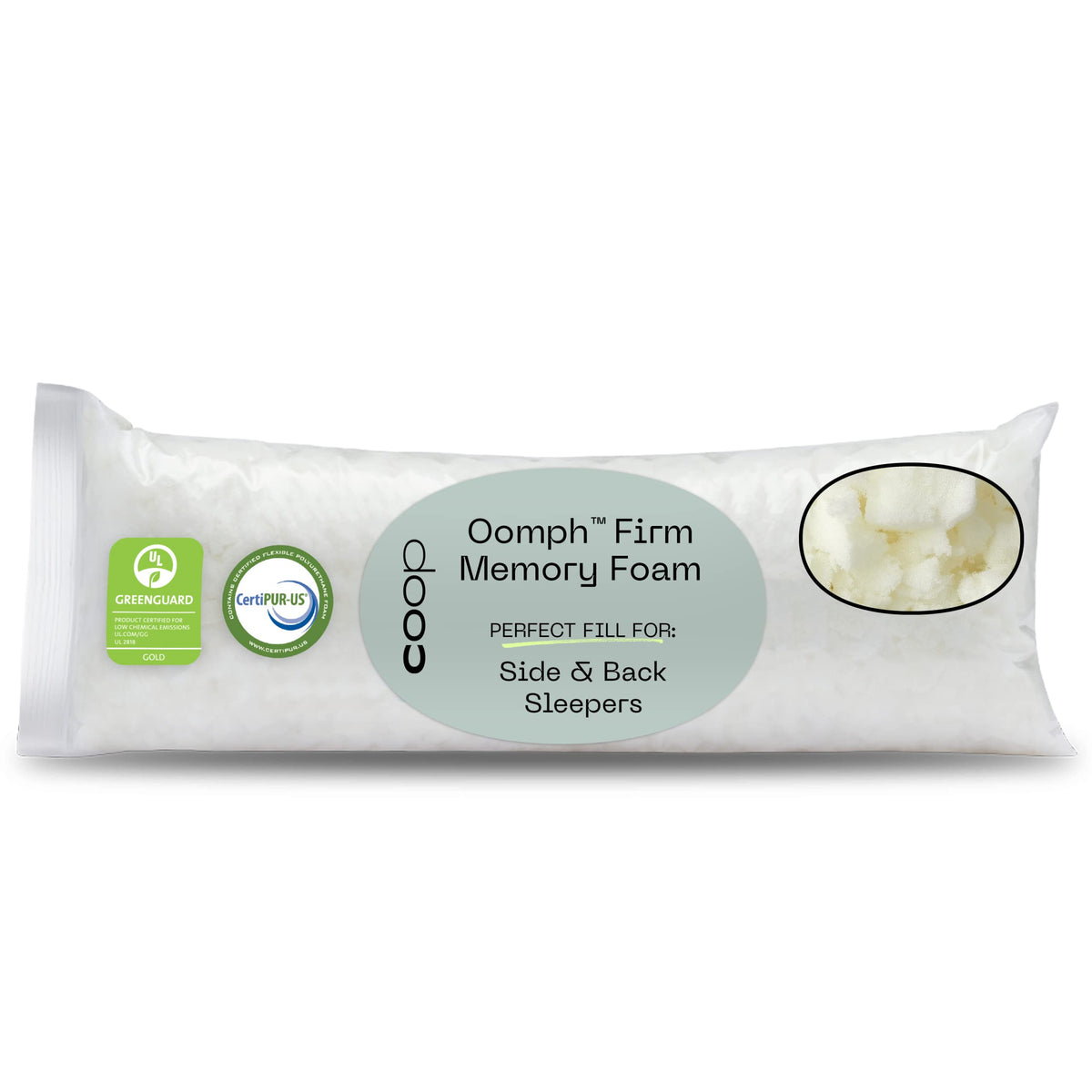 Coop Home Goods Extra Oomph Firm Fill, Shredded Memory Foam, 12 Pound Bag, Refill To Customize Your Premium Adjustable Pillow, G
