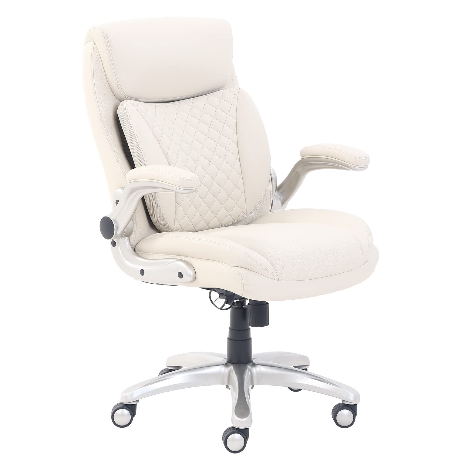 Amazon Basics Ergonomic Executive Office Desk Chair with Flip-up Armrests and Adjustable Height, Tilt and Lumbar Support, Cream 