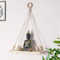 Macrame Wall Hanging Shelf Decor Plants Books Decorative Items Wood Floating Shelves With Wood Beads And Rings Modern For Dorm/L