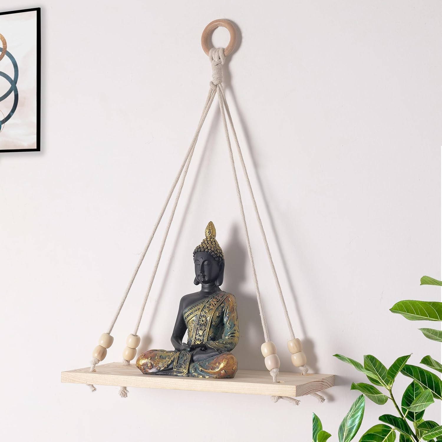 Macrame Wall Hanging Shelf Decor Plants Books Decorative Items Wood Floating Shelves With Wood Beads And Rings Modern For Dorm/L