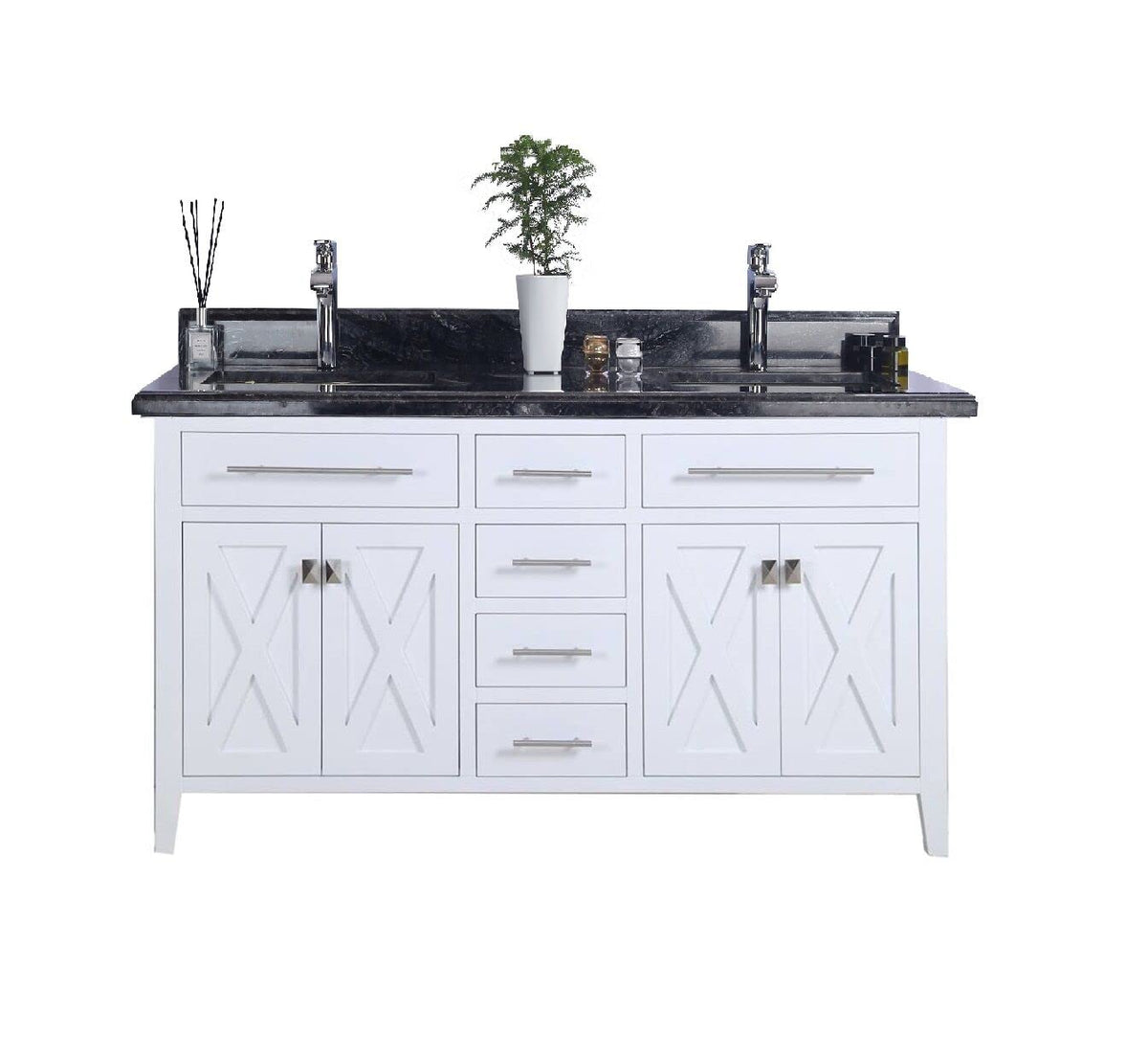 Laviva Wimbledon - 60 - White Cabinet Black Wood Marble Countertop