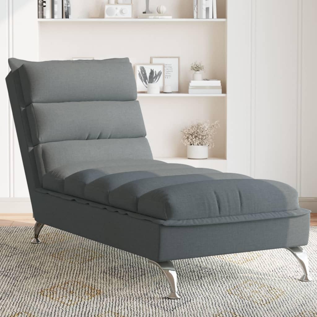 vidaXL Chaise Lounge with Cushions - Dark Gray Fabric, 52.6 Long, Metal Feet, Foam Filling - Modern Design for Living Room, Office, Lounge Area