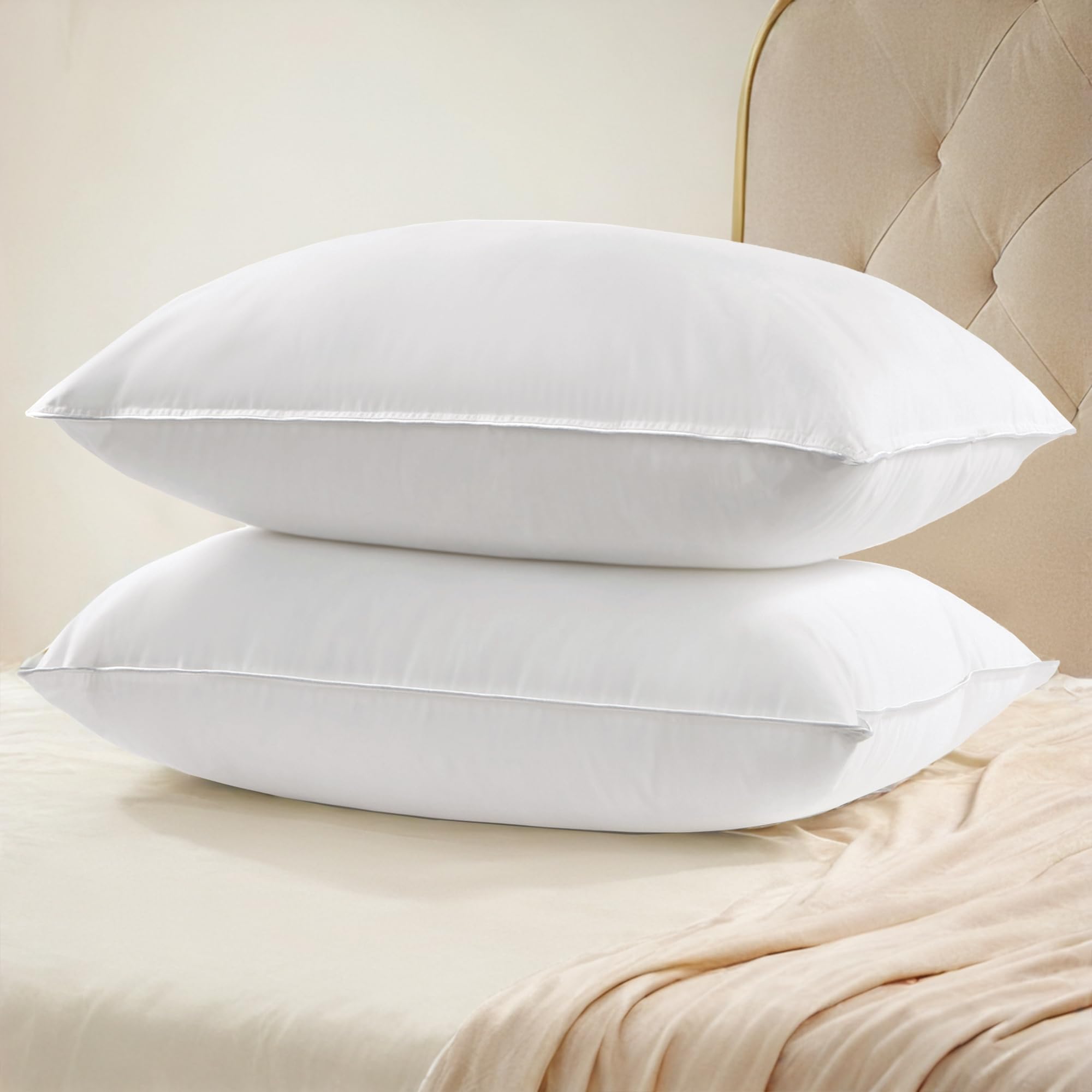 Unikome Ultra Soft Hotel Collection Luxury Bed Pillows - 100% Cotton Cover Queen Size Set Of 2 Down Alternative Pillow Bedding F