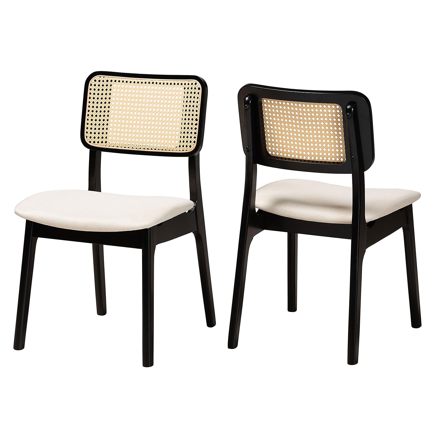 Baxton Studio Dannon Mid-Century Fabric Dining Chair, Cream/Black/Light Brown, 2/Set (234-2P-13296-HT)