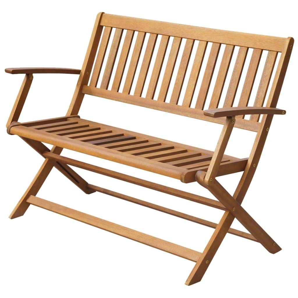 vidaXL– Solid Acacia Wood Patio Bench, 47.2" Weather Resistant Garden Furniture, Comfort Designed with Backrest and Armrests, Easy to Assemble and Store, Suitable for Indoor and Outdoor Use.