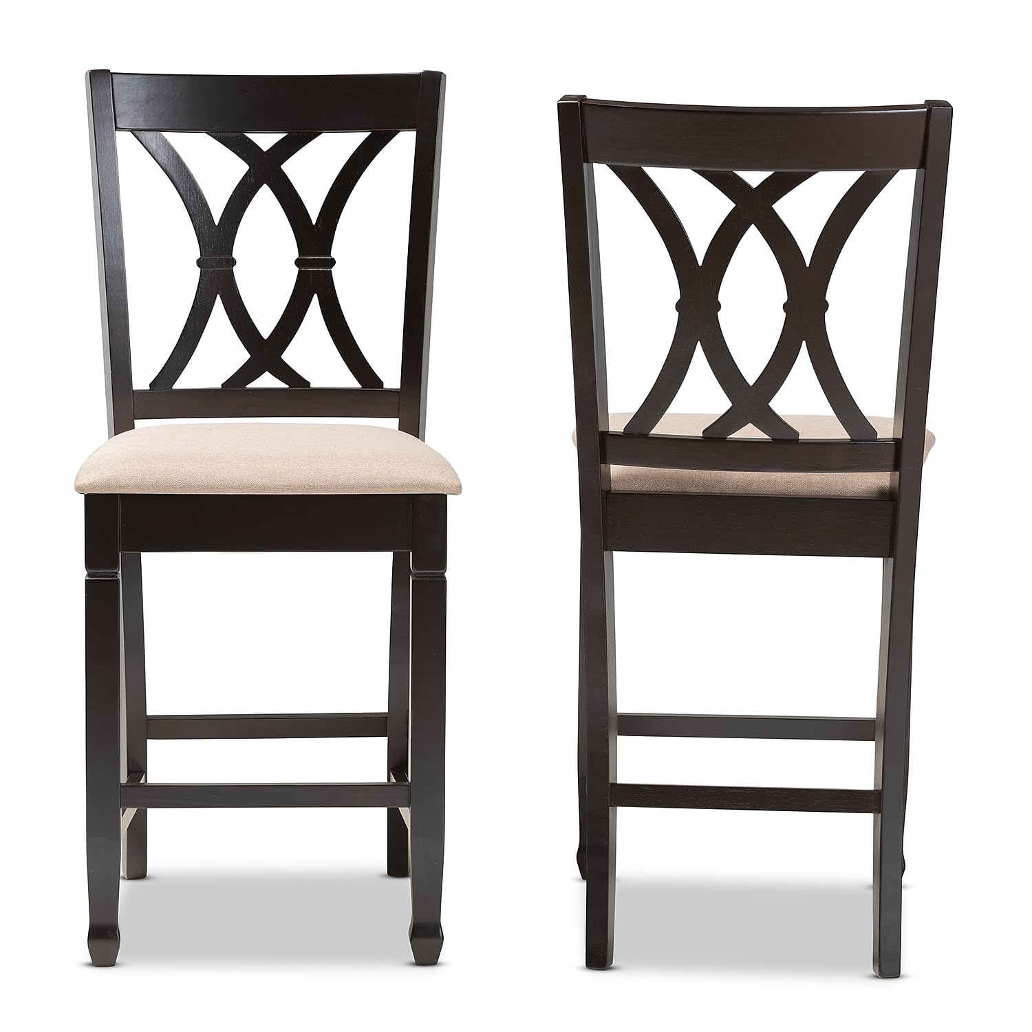 Baxton Studio Reneau Contemporary Fabric Cut-Out Back Counter Stool, Sand Brown and Espresso, 2-Pieces/Set (153-2PC-9595-HT)
