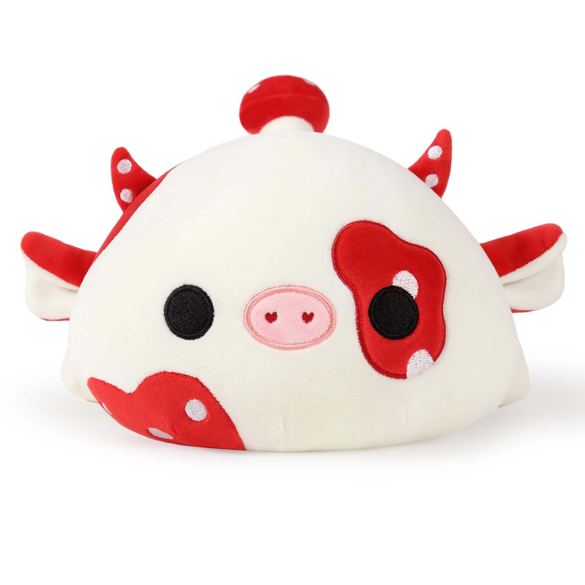 Onsoyours Cute Cow Plushie, Soft Stuffed Mushroom Cow Squishy Plush Animal Toy Pillow For Kids (Red Mushroom Cow, 9')