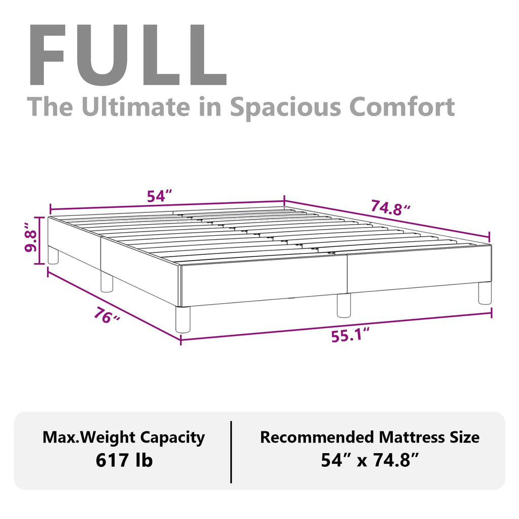 vidaXL Black Full Size Bed Frame with Plywood Slats, Faux Leather Upholstered, No Box Spring Needed, Easy Assembly