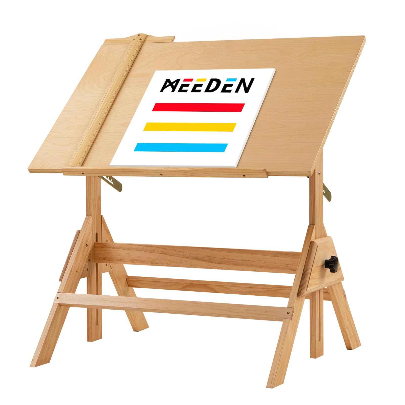 Meeden Wood Adjustable Drafting Table: 35.5' X 23.5' Art Drawing Desk With Various Height And Tiltable - Rustic Artist Desk With Pencil Ledge And Ruler For Writing Reading Graphic Design