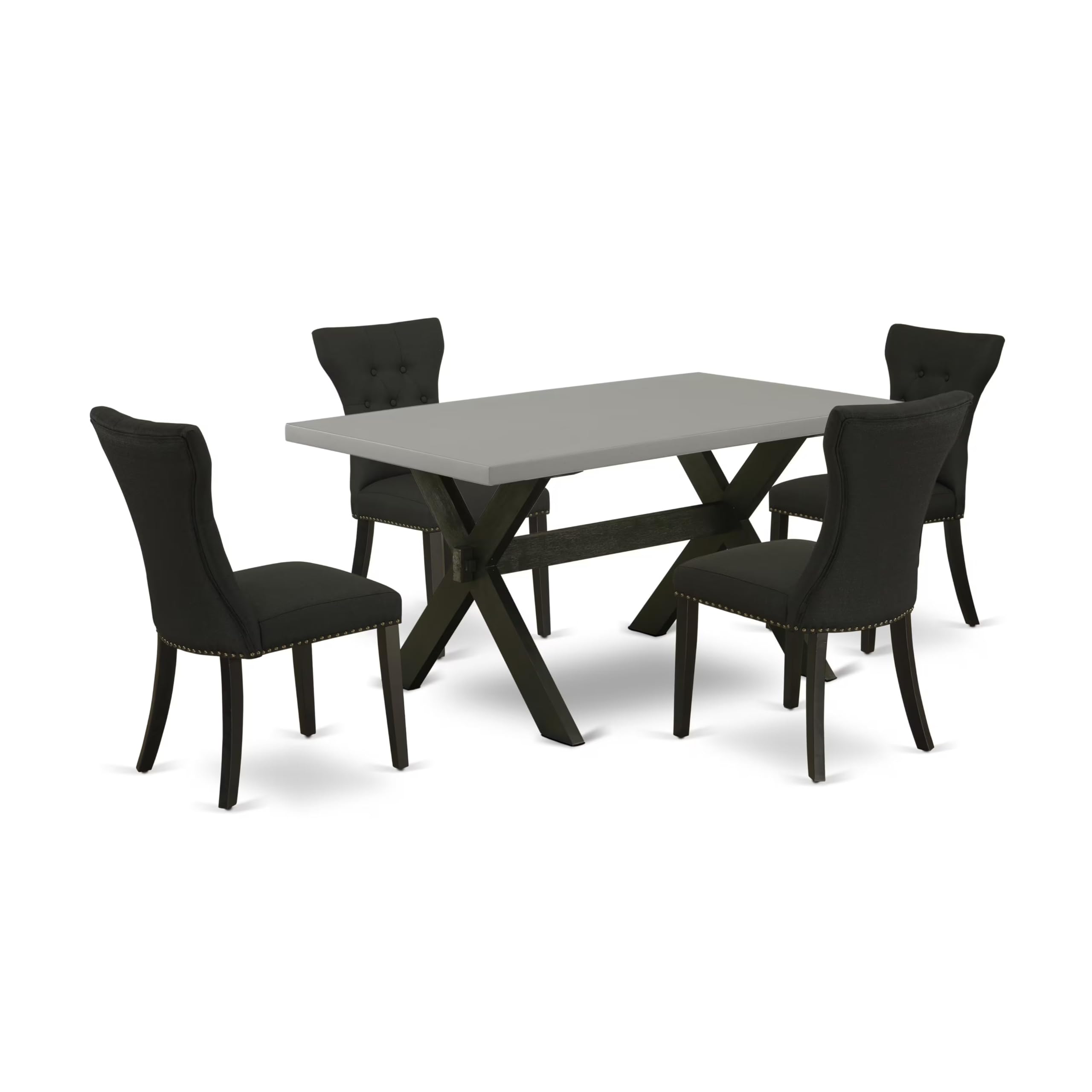 East West Furniture X696Ga124-5 5 Piece Dining Room Furniture Set Includes A Rectangle Dining Table With X-Legs And 4 Black Linen Fabric Upholstered Chairs, 36X60 Inch, Multi-Color