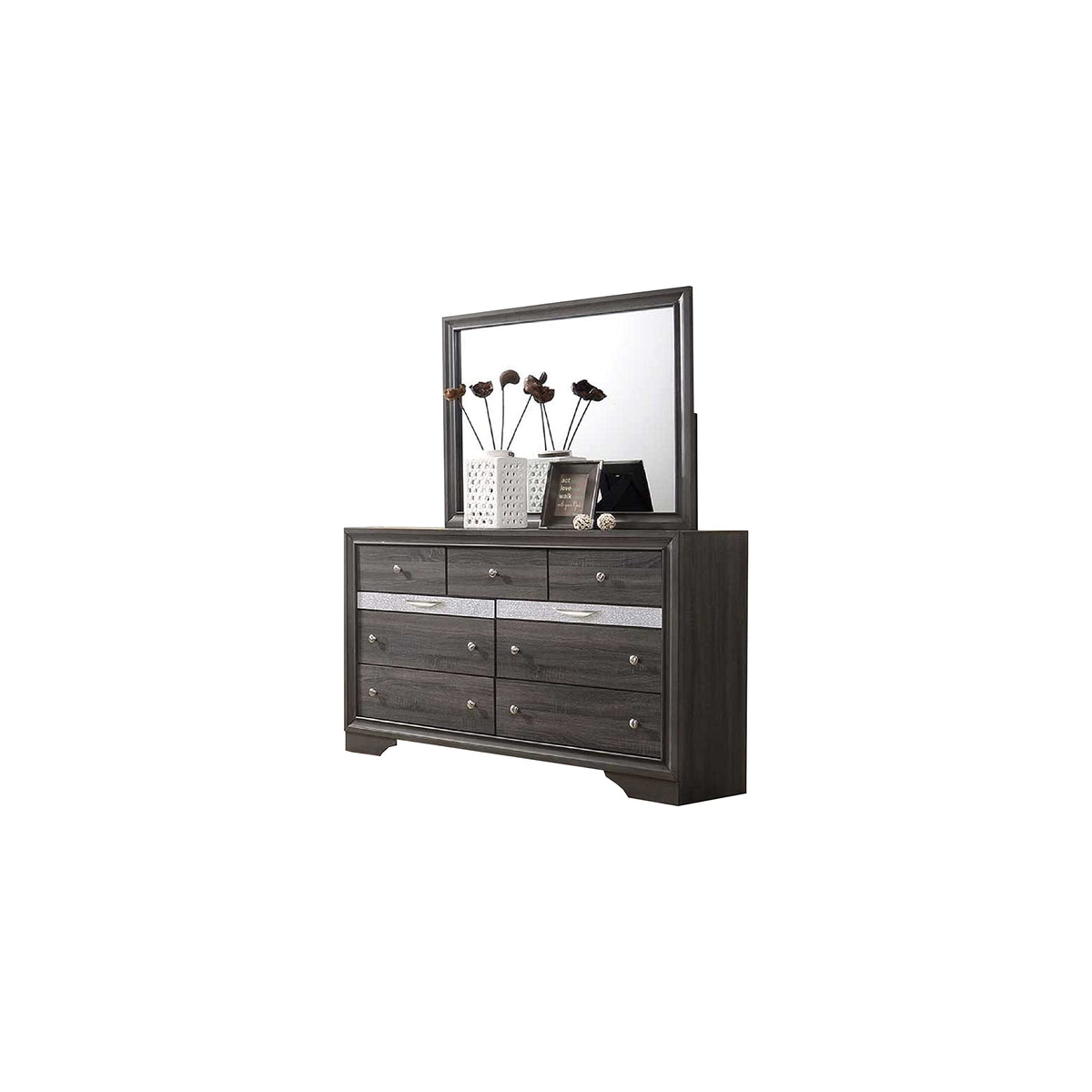 Best Quality Furniture Dav-Drm Dresser And Mirror, Wood Gray