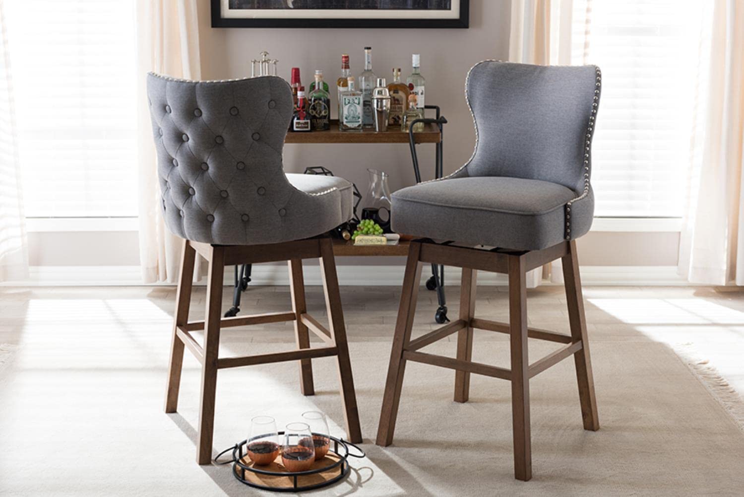 Baxton Studio Gradisca Swivel Barstool Grey