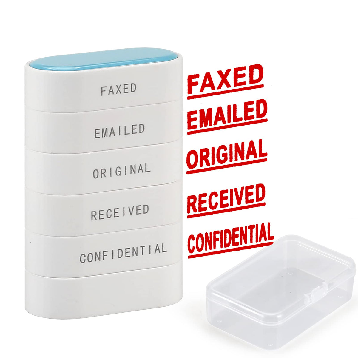 5-In-1 Office Stamp Set - Pre-Inked Rubber Stamp: Original, Faxed, Emailed, Received, Confidential Stamp, Red-Ink Stamp Impressi