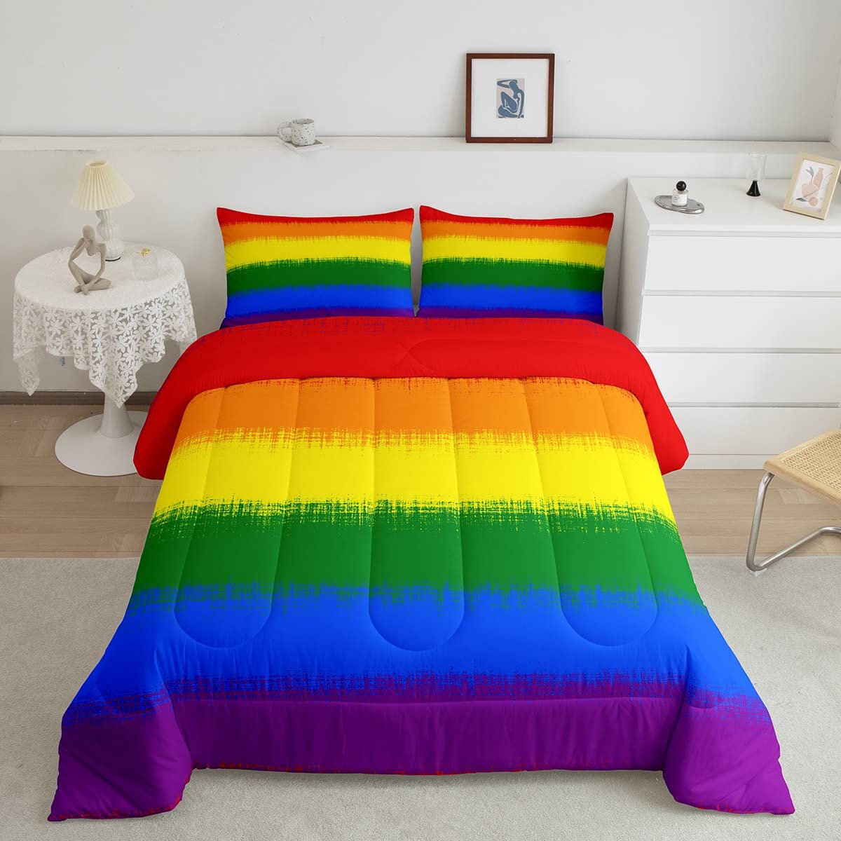Feelyou Rainbow Bedding Set Colorful Rainbow Comforter Set for Kids Boys Girls Multicolor Comforter Ultra Soft Quilt Set 1 Comfo