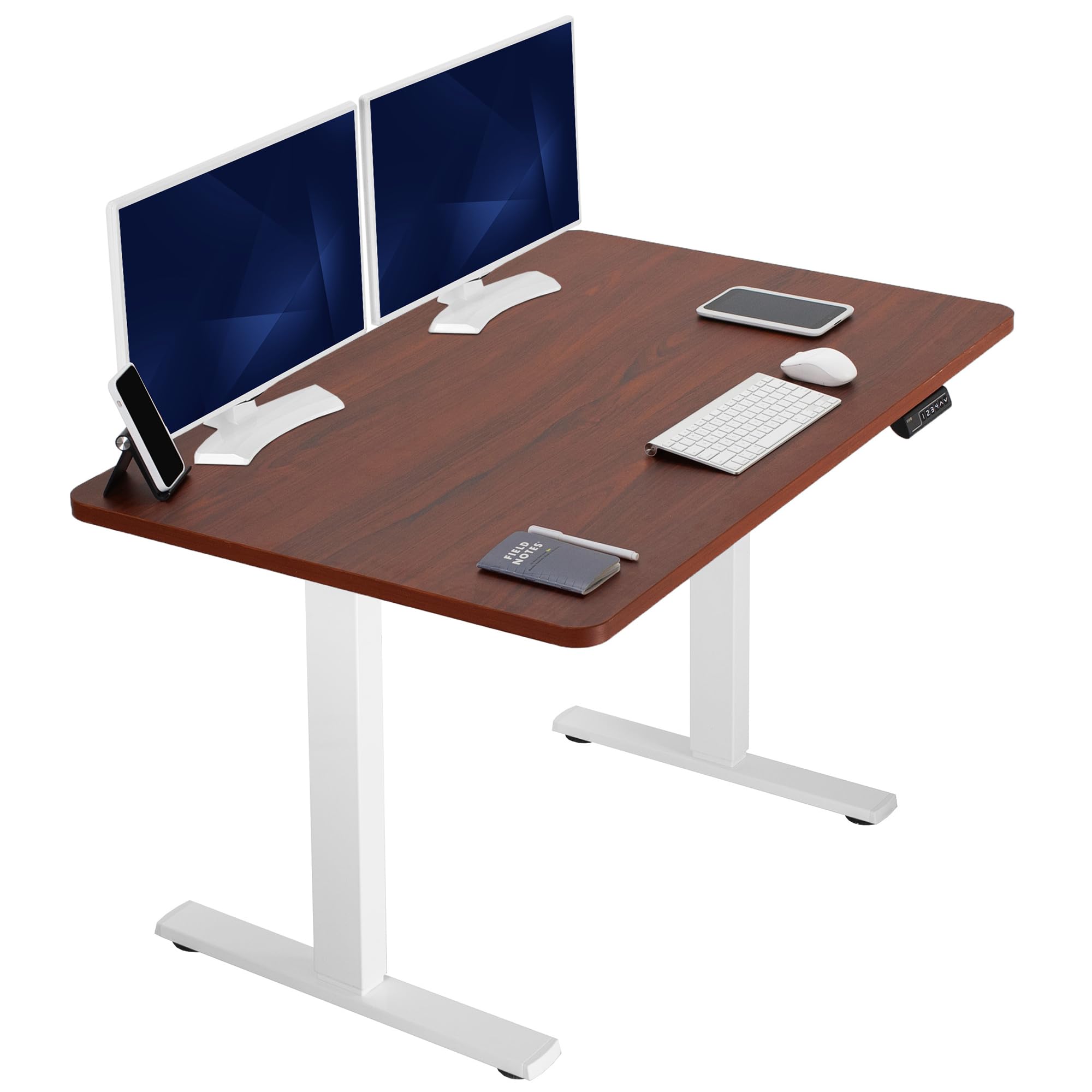 VIVO Electric 48 x 30 in Standing Desk, Memory Height Adjustment, 1B Series, Holds 220 lbs, One-Piece Dark Walnut Top, White Fra