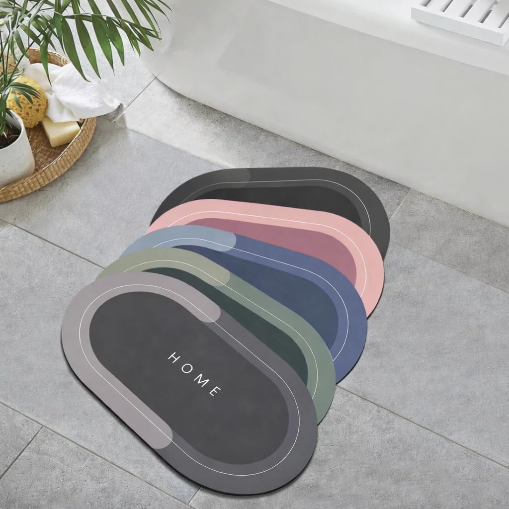 TYLEQ Super Absorbent Bath Mat, Oval, Memory Foam with NonSlip Rubber Backing, 60 x 40 cm, Pack of 2