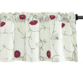 Vogol Kitchen Valance Curtain, Modern Elegant Red Flowers Pattern Embroidered In White, For Living Room Bathroom Bedroom Country
