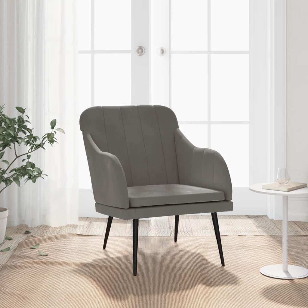 vidaXL Velvet Armchair with Metal Frame - Dark Gray - 24.8"x29.9"x31.5" - Comfortable Relaxing Chair with Upholstered Sloping Back and Padded Seat and Armrests