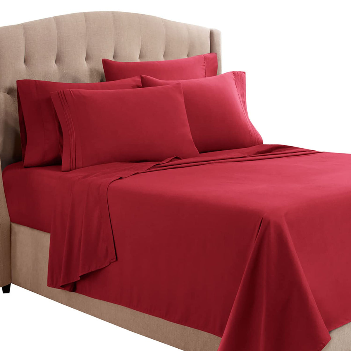 Clara Clark King Sheets, 6 Piece Set - Hotel Luxury Sheets For King Size Bed, Super Soft Bedding Sheets & Pillowcases, King Size Sheets, Burgundy Red