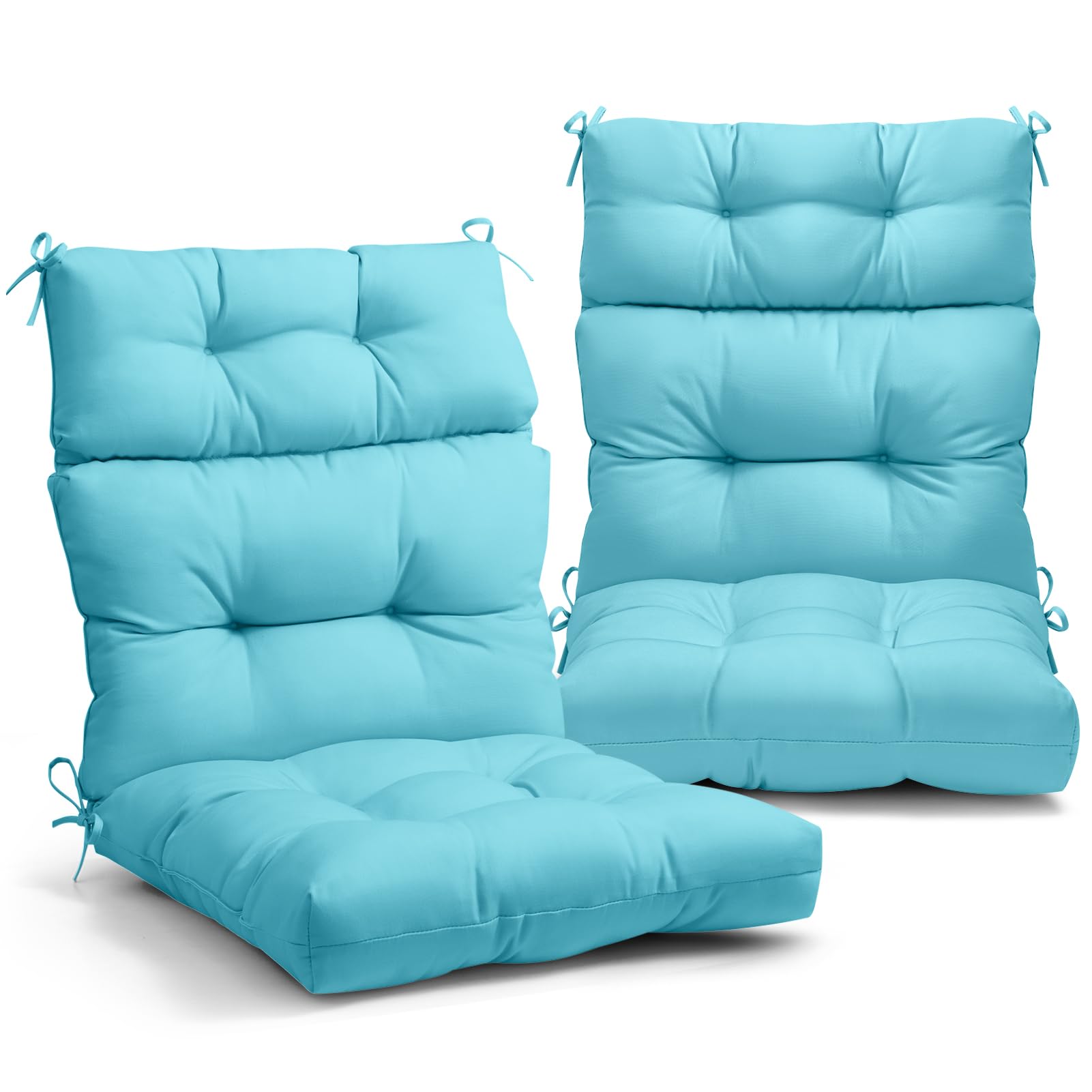 Eagle Peak Tufted Outdoor/Indoor High Back Patio Chair Cushions, Set Of 2, 46' X 22', Light Blue