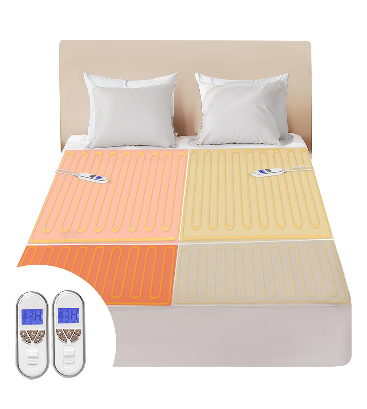 Bwarm Premium Multi-Zone Electric Heated Mattress Pad King Size, 78' X 80', Dual Controllers, 9 Heat Settings, 1-12 Hours Auto