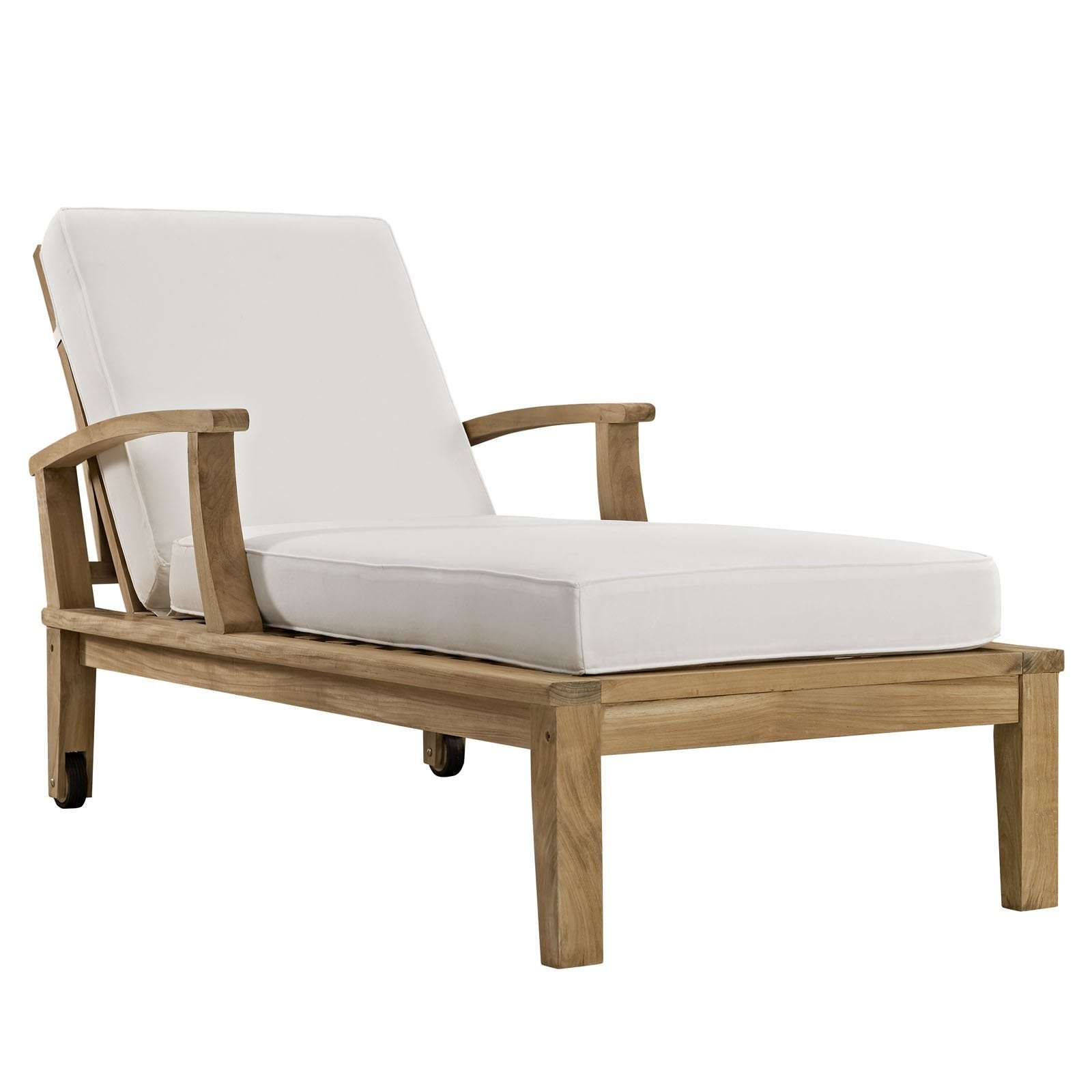 Modway Marina Premium Grade A Teak Wood Outdoor Patio Chaise Lounge Chair In Natural White