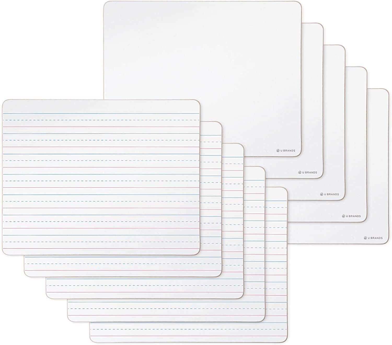 U Brands Dry Erase Lap Boards, Double Sided, Ruled And Plain, 9 X 12 Inches, 10-Pack (483U00-01)