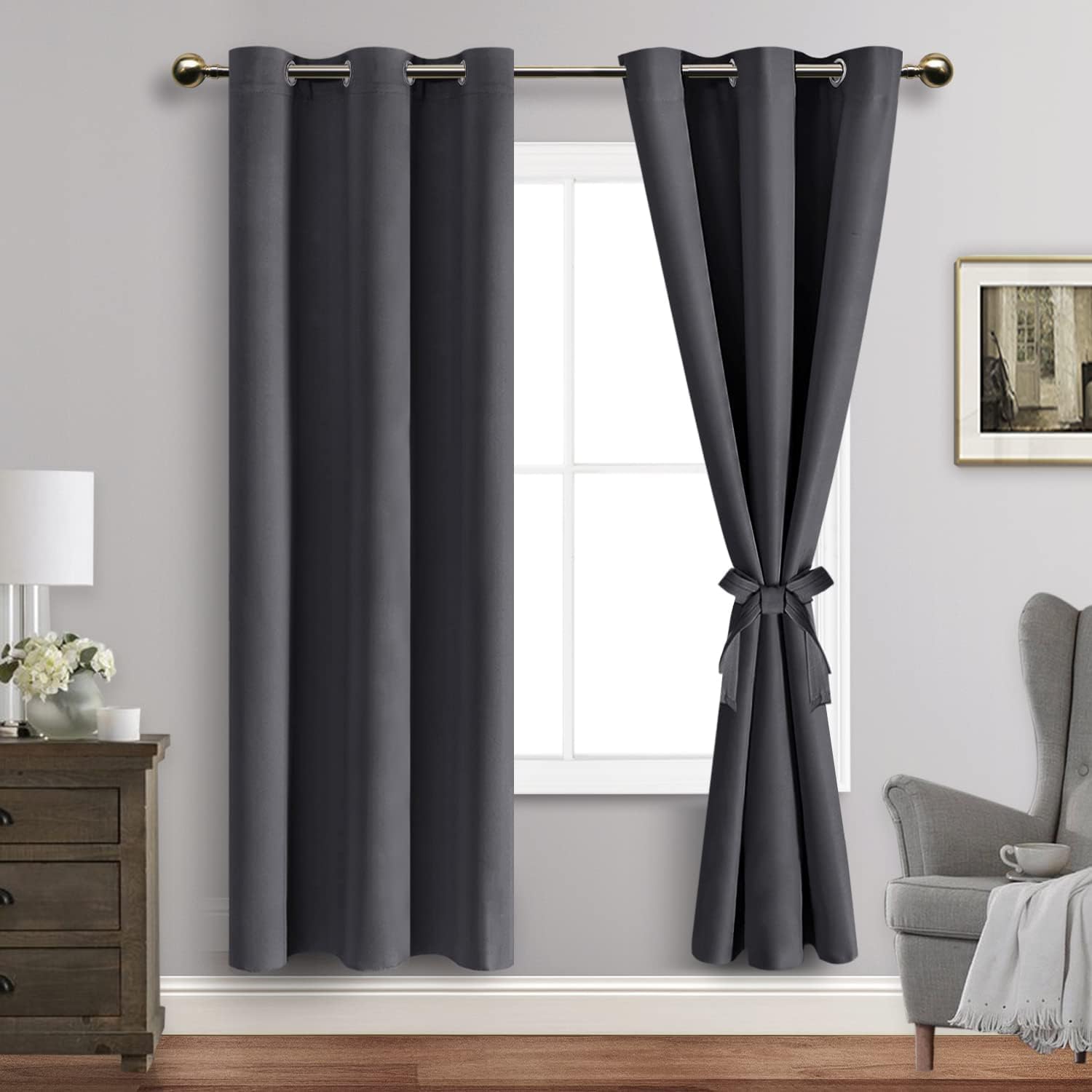 Jiuzhen Dark Grey Blackout Curtains For Bedroom - Light Blocking And Noise Reducing Grommet Curtains For Living Room Darkening Curtains, Set Of 2 Window Curtain Panels, 38 X 72 Inch Length