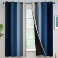 Yakamok 100% Blackout Curtains 63 Inches Long,Room Darkening Blue Curtains Ombre For Bedroom Grommet Thermal Insulated Gradient