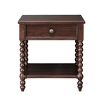 MADISON PARK SIGNATURE Beckett Accent Tables Antiqued Turn Legs Design, Mid-Century Modern One-Drawer Nightstand with Lower Storage Shelf, Morocco Brown