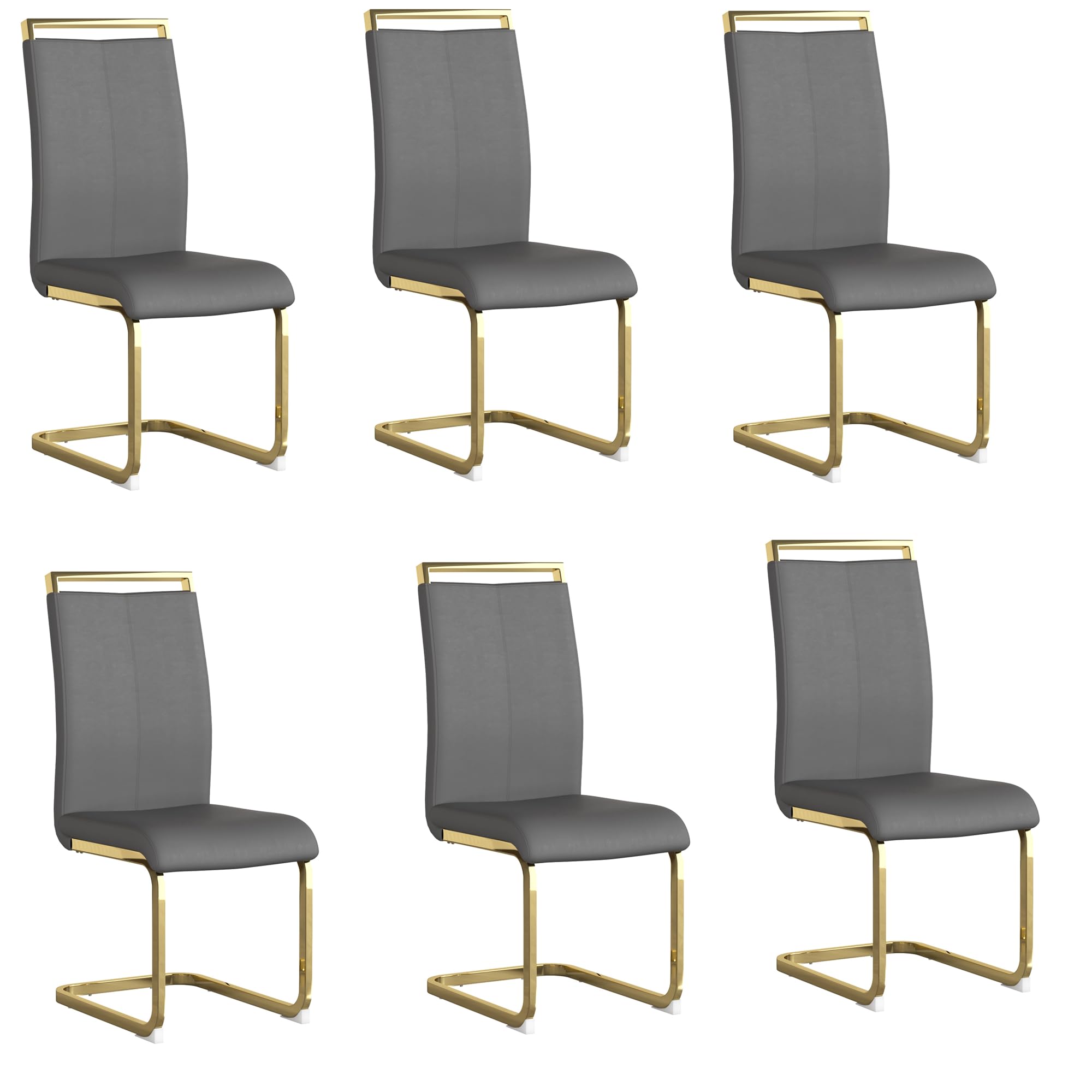 AZmac Modern Leather Dining Chairs Set of 6,Armless Kitchen Chairs,Dining Room Chairs with Upholstered Padded Seat and Sturdy Go
