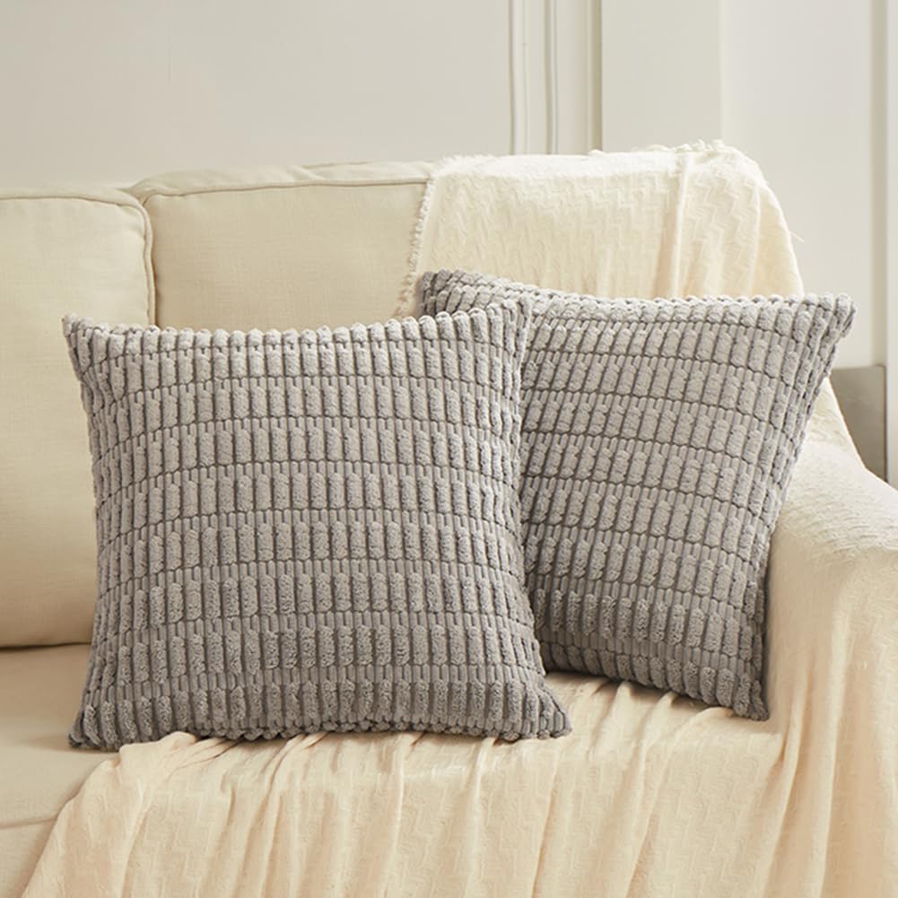 Fancy Homi 2 Packs Gray Decorative Throw Pillow Covers 16X16 Inch For Living Room Couch Bed Sofa, Rustic Farmhouse Boho Home Dec