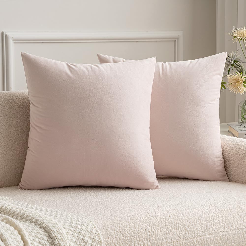 Miulee Pack Of 2 Pink Velvet Throw Pillow Covers 20X20 Inch Soft Solid Decorative Square Set Cushion Cases For Spring Couch Sofa