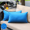 Jojogogo Royal Blue Outdoor Lumbar Pillow Covers 12X20 Waterproof Set Of 2, Lake Blue Spring Summer Sunproof Outdoor Lumbar Pill