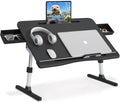 Bed Desk For Laptop, Adjustable Lap Desk With 2 Storage Drawers, Premium Pvc Leather, Foldable Laptop Table For Eating, Working,