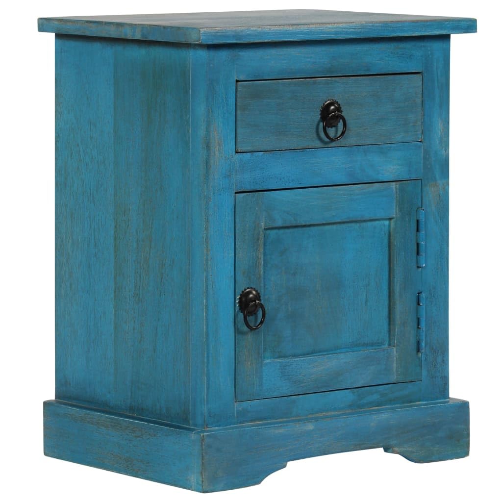 vidaXL Bedside Table - Nightstand with Storage - Solid Mango Wood - Blue - 15.7&quot;x11.8&quot;x19.7&quot; - Vintage Style - Bedroom/Office/Living Room