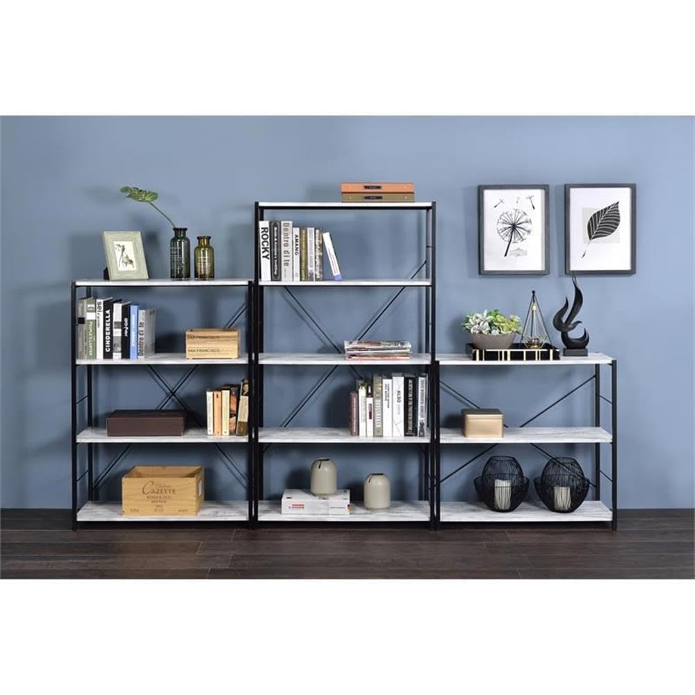 Acme Tesadea 5 Wooden Shelves Rectangular Bookshelf in Antique White and Black