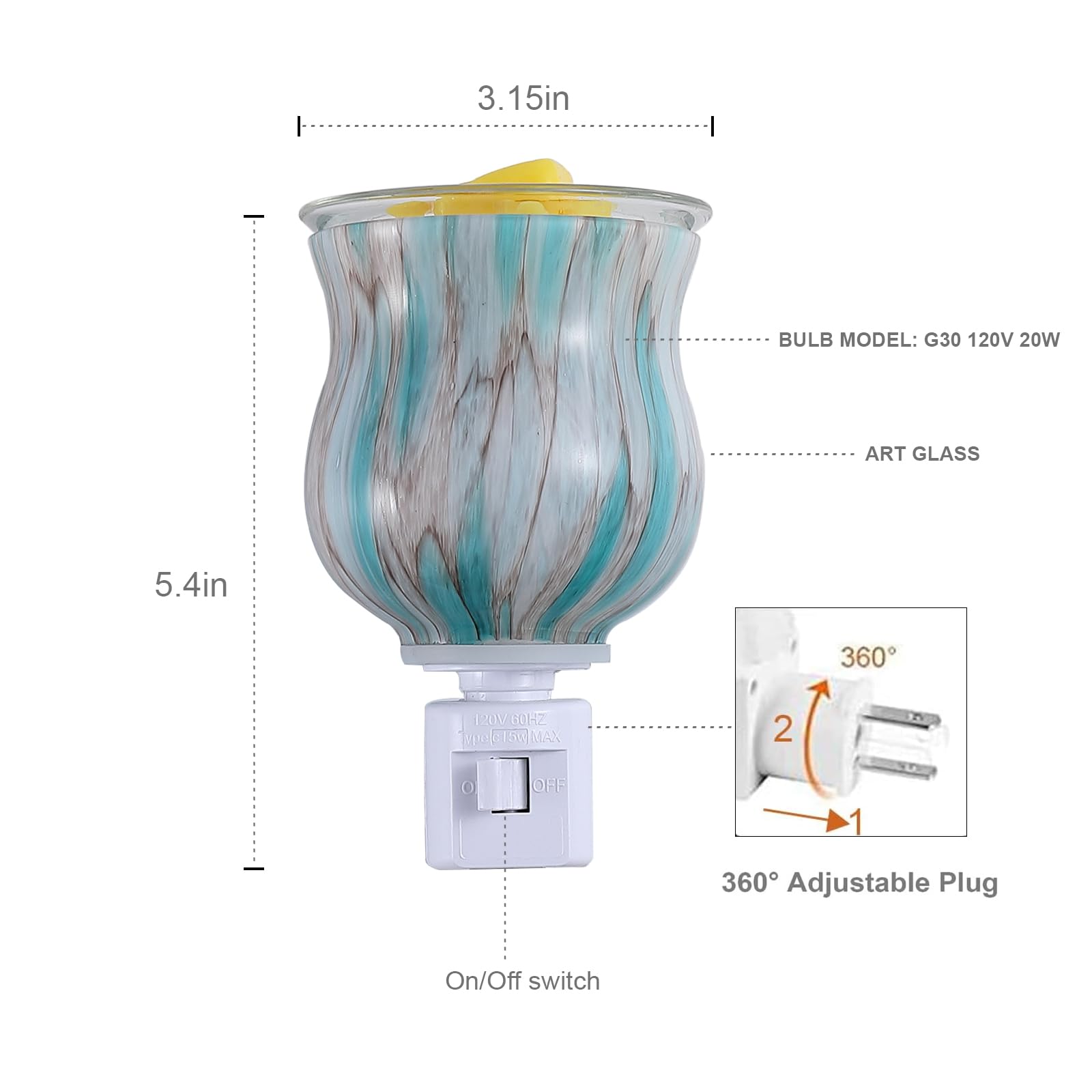 Mepllivs Warmers Pluggable Fragrance Glass Warmer- Decorative Plug-In For Warming Scented Candle (Light Green)