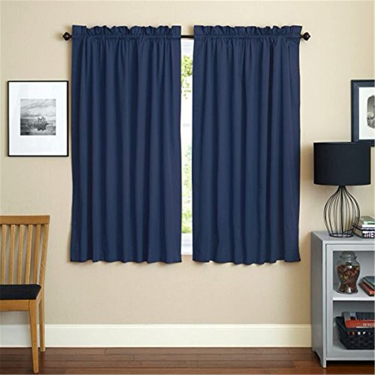 Blazing Needles Two-Tone Reversible Tab Top Twill Curtain Panels, 63&quot; by 52&quot;, Navy Blue/Ruby Red 2 Count