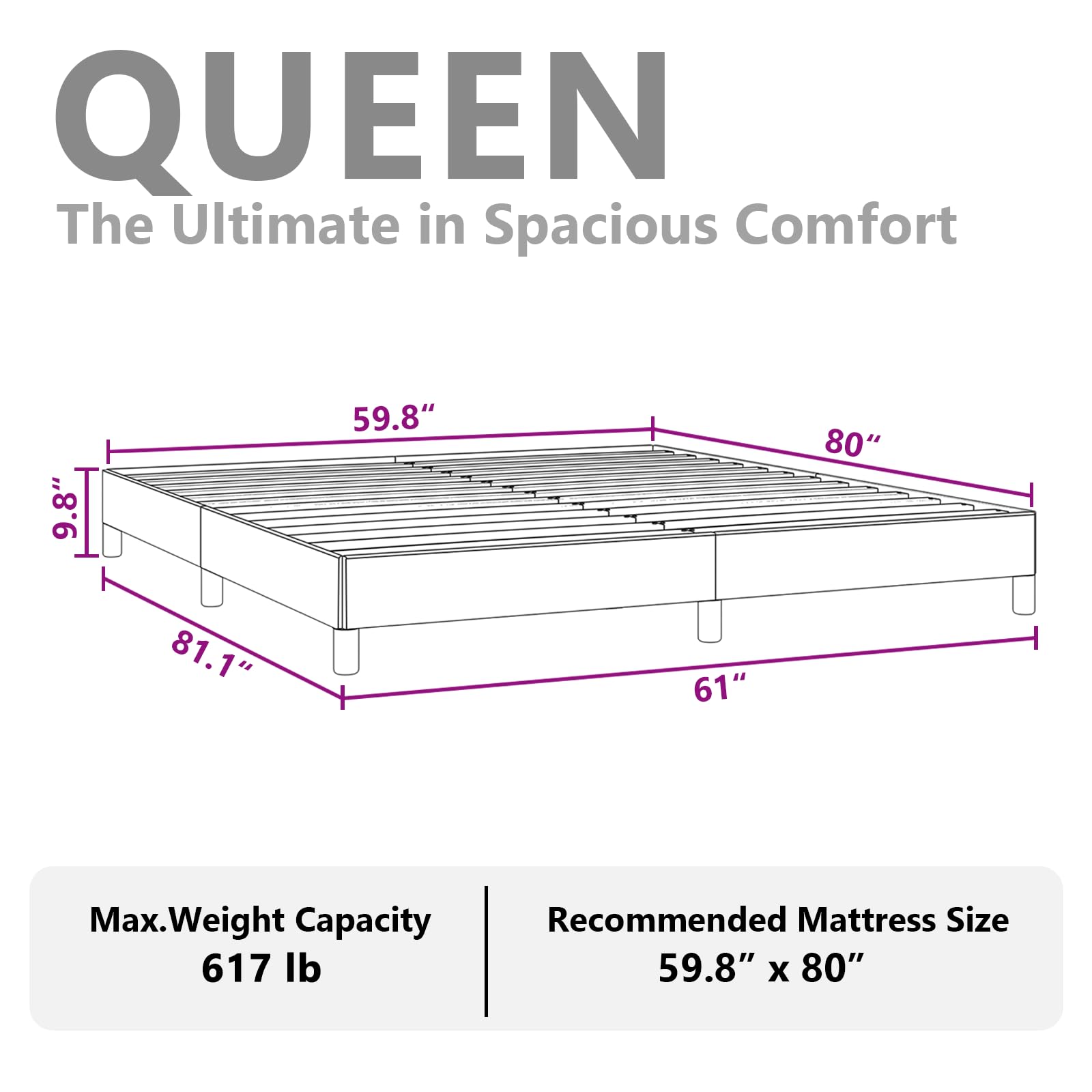 vidaXL Queen Size Bed Frame with Plywood Slats, Platform Bed Frame, Velvet Upholstered Mattress Foundation, No Box Spring Needed & Easy Assembly, Dark Gray, Without Mattress