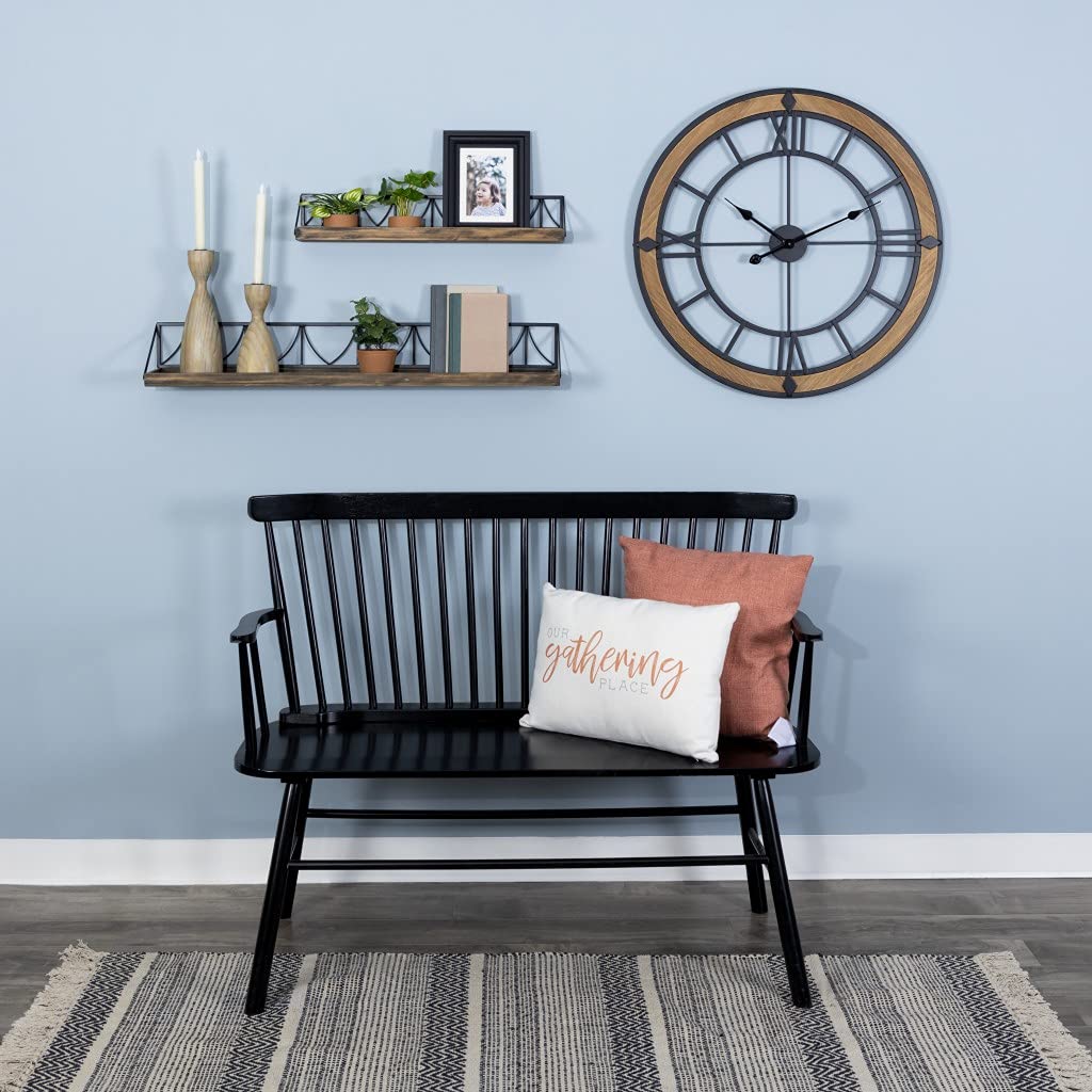 HomeRoots Multi 60% Wood 40% Metal Set of Two Wooden Wire Mesh Floating Wall Shelves