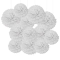 GAKA White Tissue Paper Pom Poms Decoration,10 inch and 12 inch,12 Piece Set Ceiling Wall Hanging Flower Ball for Wedding Birthd