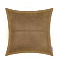 Brawarm Taupe Leather Throw Pillow 16 X 16 Inches, Faux Leather Pillow Cover With Piping, Hand Stitched Leather Decorative Throw