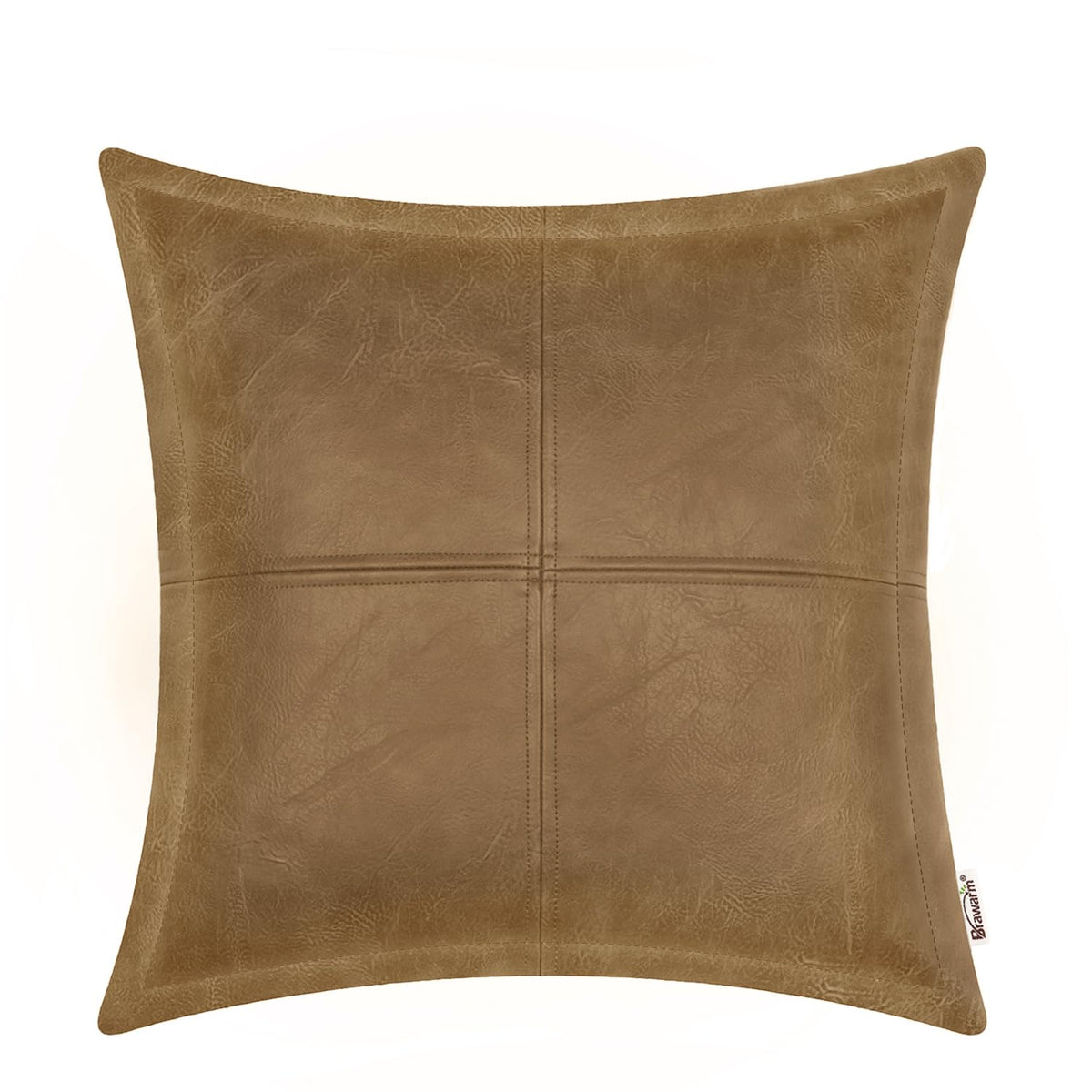 Brawarm Taupe Leather Throw Pillow 16 X 16 Inches, Faux Leather Pillow Cover With Piping, Hand Stitched Leather Decorative Throw