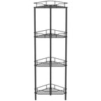 HuggieGems 4 Tier Floor Standing Corner Shower Caddy Organizer Shelf with Hooks, Bathroom Shelves Stand Rack, Black