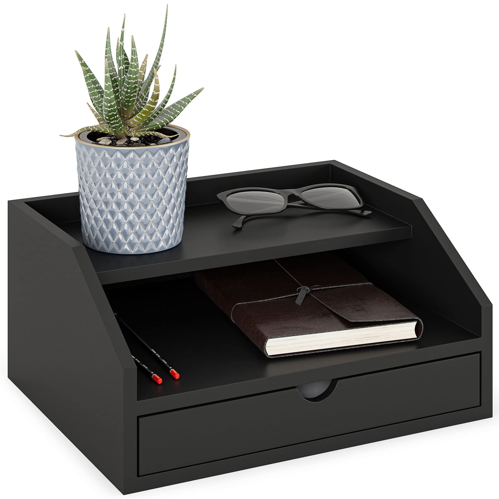 Ballucci Desk Organizer With Drawer, 3 Tier Paper, Office Supplies, File Organizer For Desktop - White