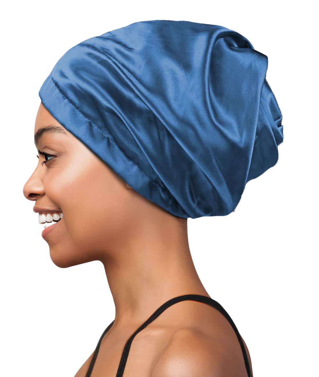 Satin Hair Wrap Double Layer Nightcaps Silky Hair Bonnet for Sleeping Blue