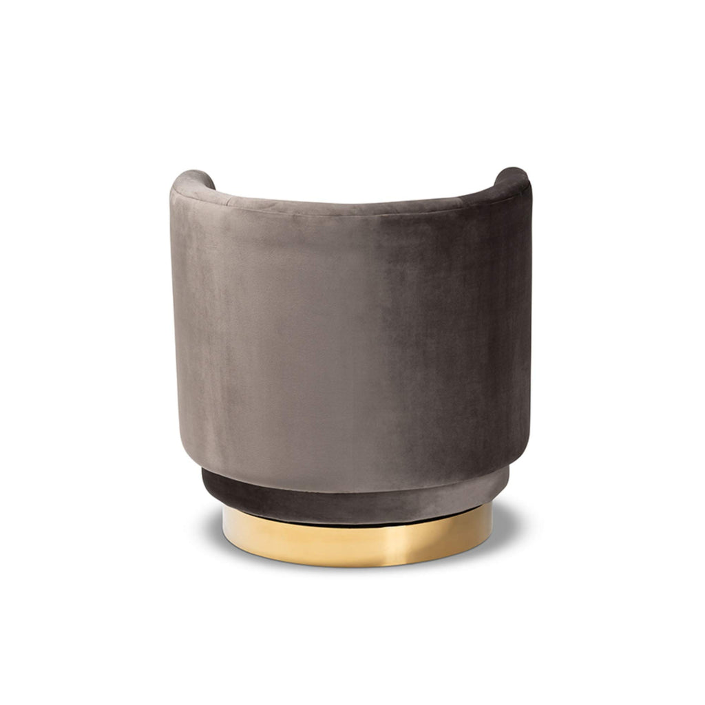 Baxton Studio Saffi Glam and Luxe Grey Velvet Fabric Upholstered Gold Finished Swivel Accent Chair