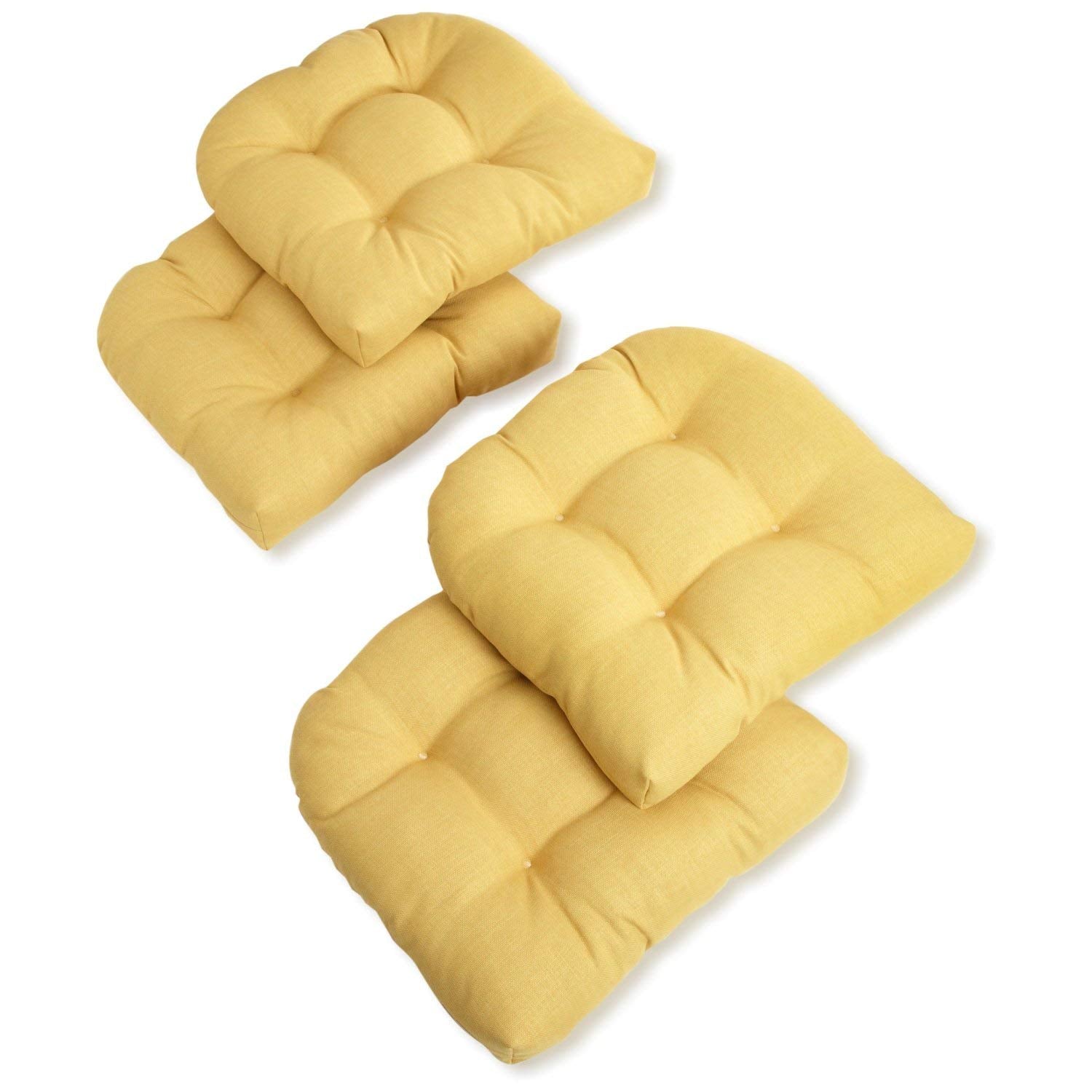 Blazing Needles Outdoor Spun Poly 19-Inch by 19-Inch by 5-Inch All Weather UV Resistant U-Shaped Cushions, Lemon, Set of 4