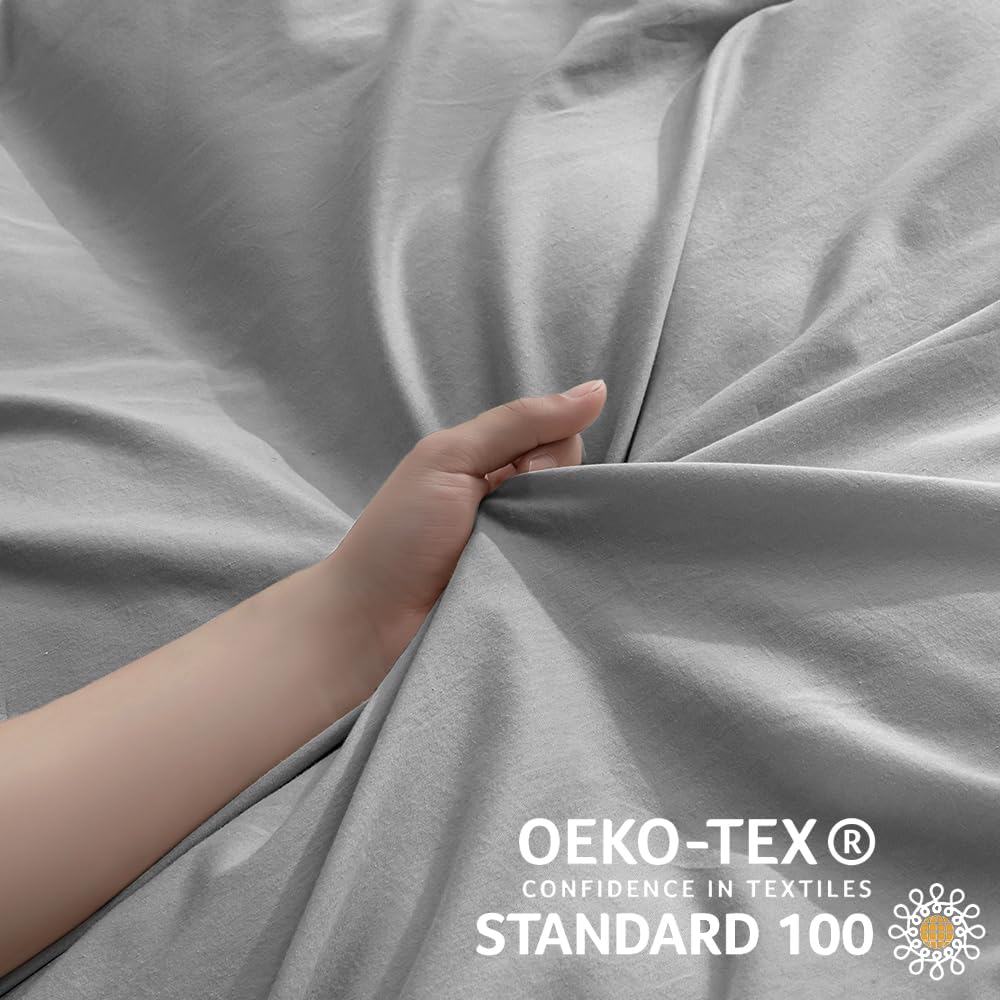 Jellymoni Light Gray Duvet Cover King Size - 100% Washed Cotton Linen Feel Textured Comforter Cover, 3 Pieces Lightweight Soft B